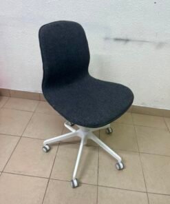 Modern Ergonomic Swivel Desk Chair – Charcoal Textured Fabric Shell with White 5-Star Base & Casters