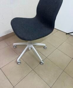 Modern Ergonomic Swivel Desk Chair – Charcoal Textured Fabric Shell with White 5-Star Base & Casters - Image 6