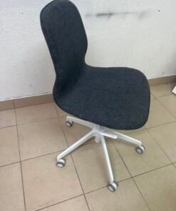 Modern Ergonomic Swivel Desk Chair – Charcoal Textured Fabric Shell with White 5-Star Base & Casters - Image 7