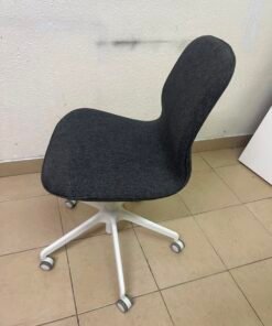 Modern Ergonomic Swivel Desk Chair – Charcoal Textured Fabric Shell with White 5-Star Base & Casters - Image 8