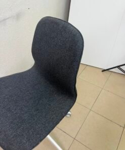 Modern Ergonomic Swivel Desk Chair – Charcoal Textured Fabric Shell with White 5-Star Base & Casters - Image 9
