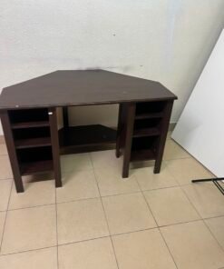 IKEA BRUSALI corner desk in brown featuring built-in storage shelves on the sides. - Image 2