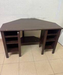 IKEA BRUSALI corner desk in brown featuring built-in storage shelves on the sides. - Image 4