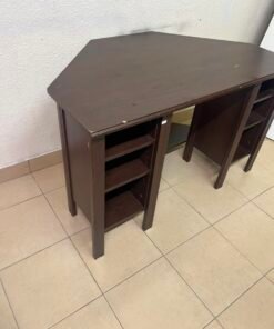 IKEA BRUSALI corner desk in brown featuring built-in storage shelves on the sides. - Image 5