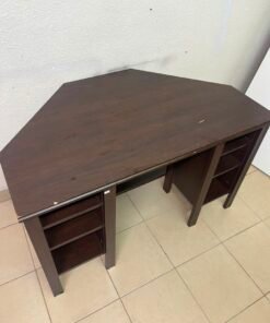 IKEA BRUSALI corner desk in brown featuring built-in storage shelves on the sides. - Image 6