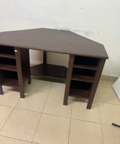 IKEA BRUSALI corner desk in brown featuring built-in storage shelves on the sides. - Image 7