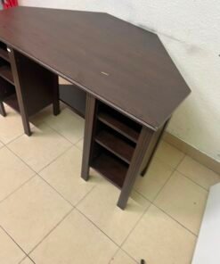 IKEA BRUSALI corner desk in brown featuring built-in storage shelves on the sides. - Image 9