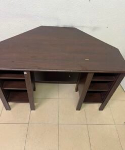 IKEA BRUSALI corner desk in brown featuring built-in storage shelves on the sides. - Image 10