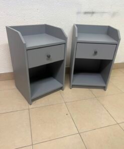 Set of 2 Grey Bedside Tables / Nightstands – Modern Storage Cabinet with Drawer, Open Shelf & Safety Raised Edges - Image 2