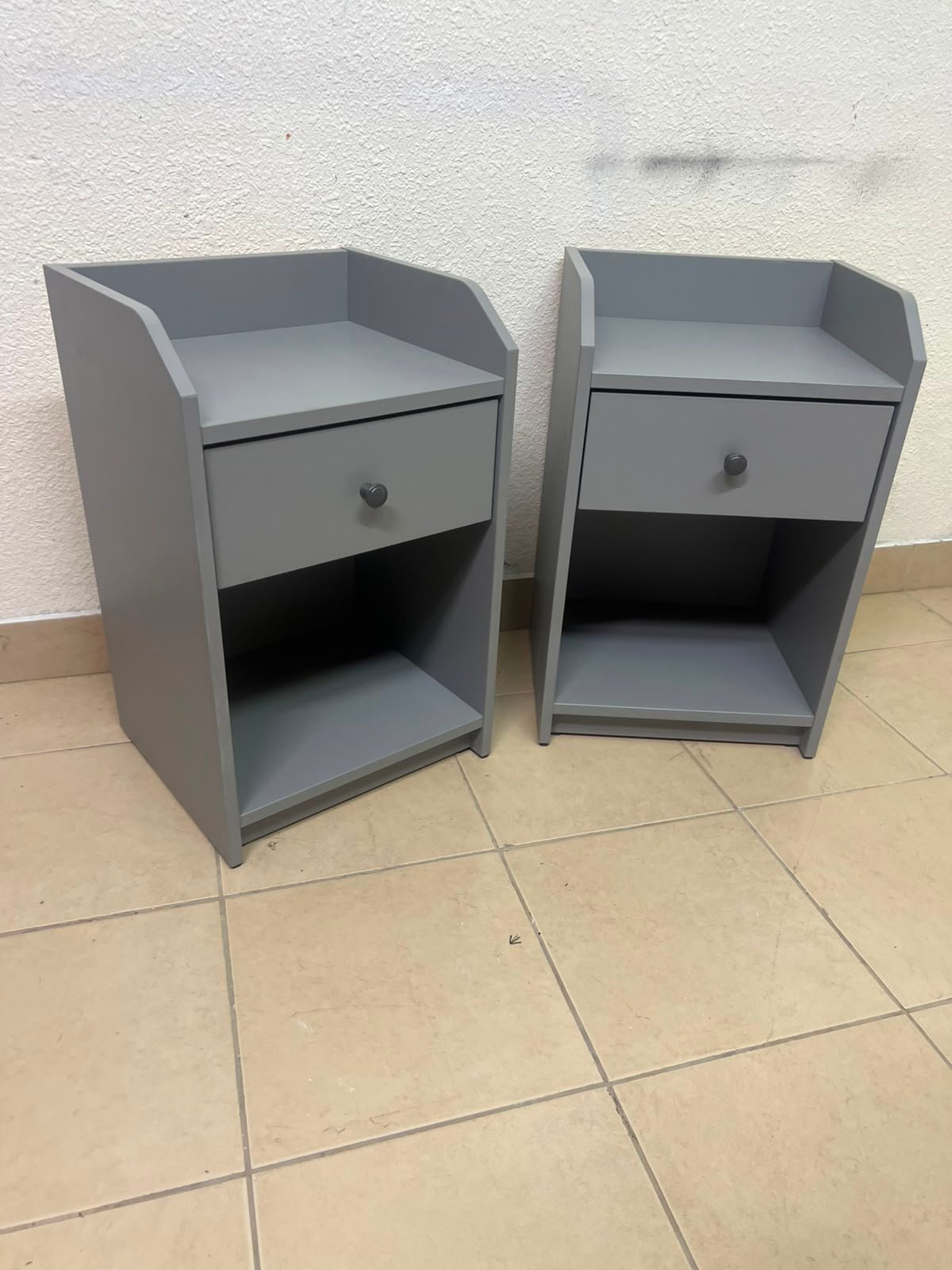 Set of 2 Grey Bedside Tables / Nightstands – Modern Storage Cabinet with Drawer, Open Shelf & Safety Raised Edges - Image 2