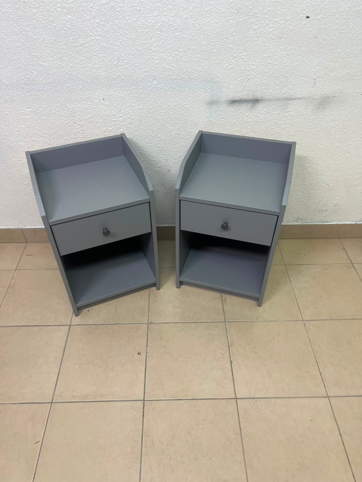 Set of 2 Grey Bedside Tables / Nightstands – Modern Storage Cabinet with Drawer, Open Shelf & Safety Raised Edges - Image 3