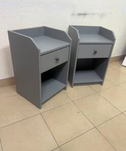 Set of 2 Grey Bedside Tables / Nightstands – Modern Storage Cabinet with Drawer, Open Shelf & Safety Raised Edges - Image 4