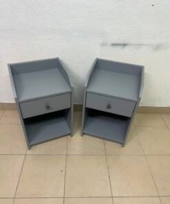 Set of 2 Grey Bedside Tables / Nightstands – Modern Storage Cabinet with Drawer, Open Shelf & Safety Raised Edges - Image 6