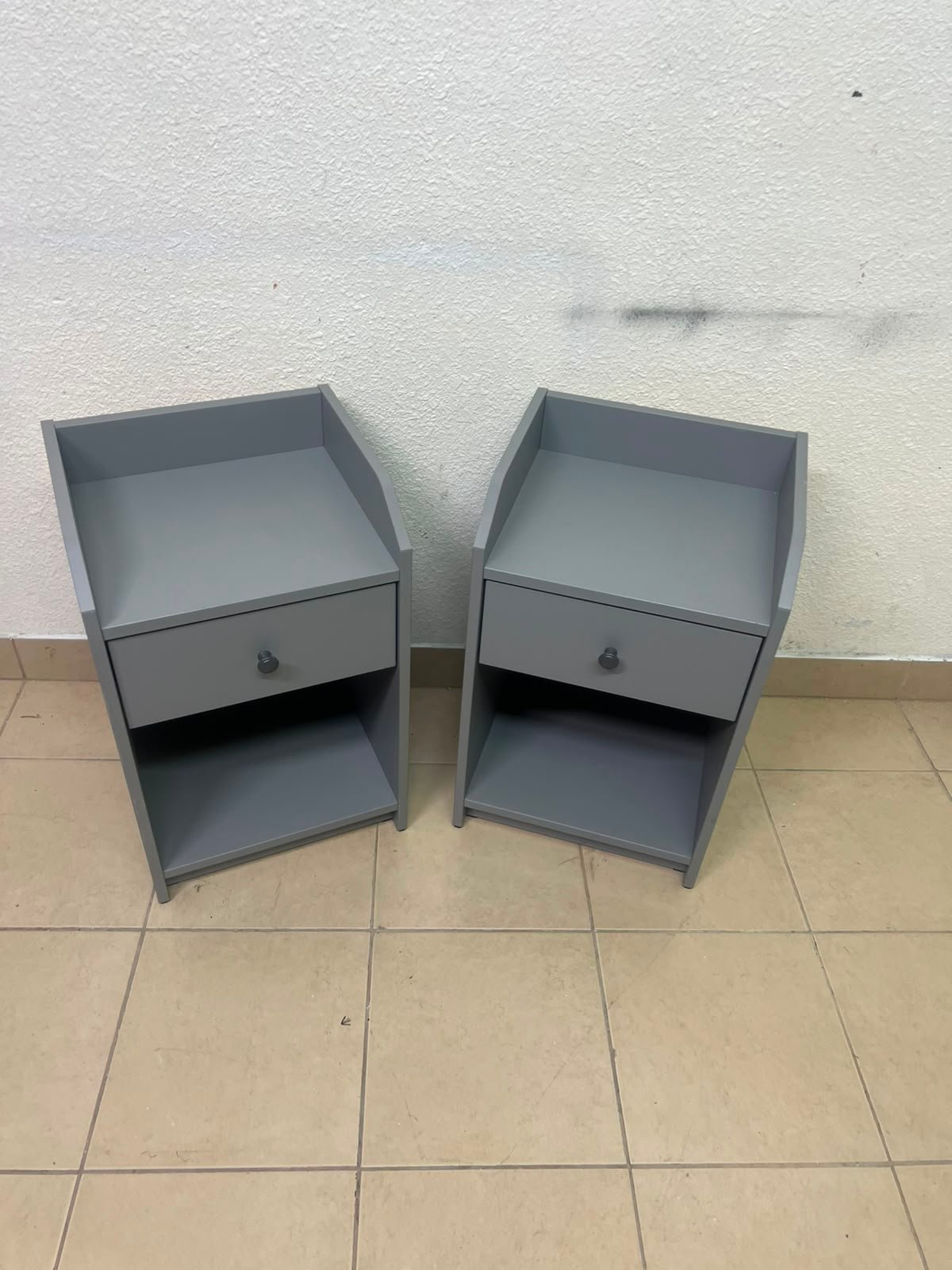 Set of 2 Grey Bedside Tables / Nightstands – Modern Storage Cabinet with Drawer, Open Shelf & Safety Raised Edges - Image 6