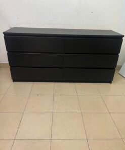 Minimalist Black 6-Drawer Dresser / Wide Chest – Handleless Design with Integrated Recessed Pulls & Low-Profile Base