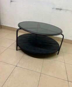 Modern Oval 2-Tier Coffee Table – Matte Black Finish with Curved Metal Frame & Double Shelves for Living Room & Home Office - Image 2