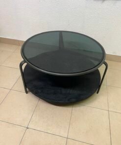 Modern Oval 2-Tier Coffee Table – Matte Black Finish with Curved Metal Frame & Double Shelves for Living Room & Home Office