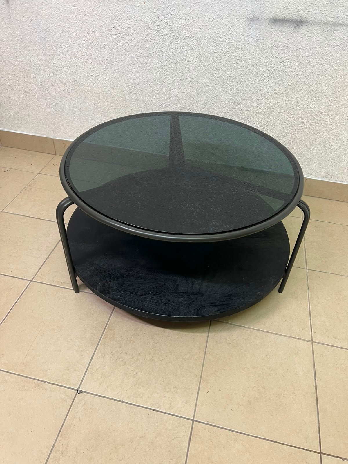 Modern Oval 2-Tier Coffee Table – Matte Black Finish with Curved Metal Frame & Double Shelves for Living Room & Home Office