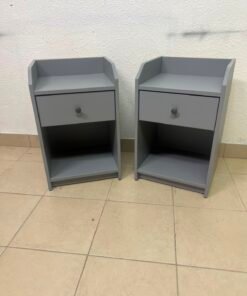 IKEA HAUGA bedside table, grey, features one drawer and one open shelf for storage - Image 2