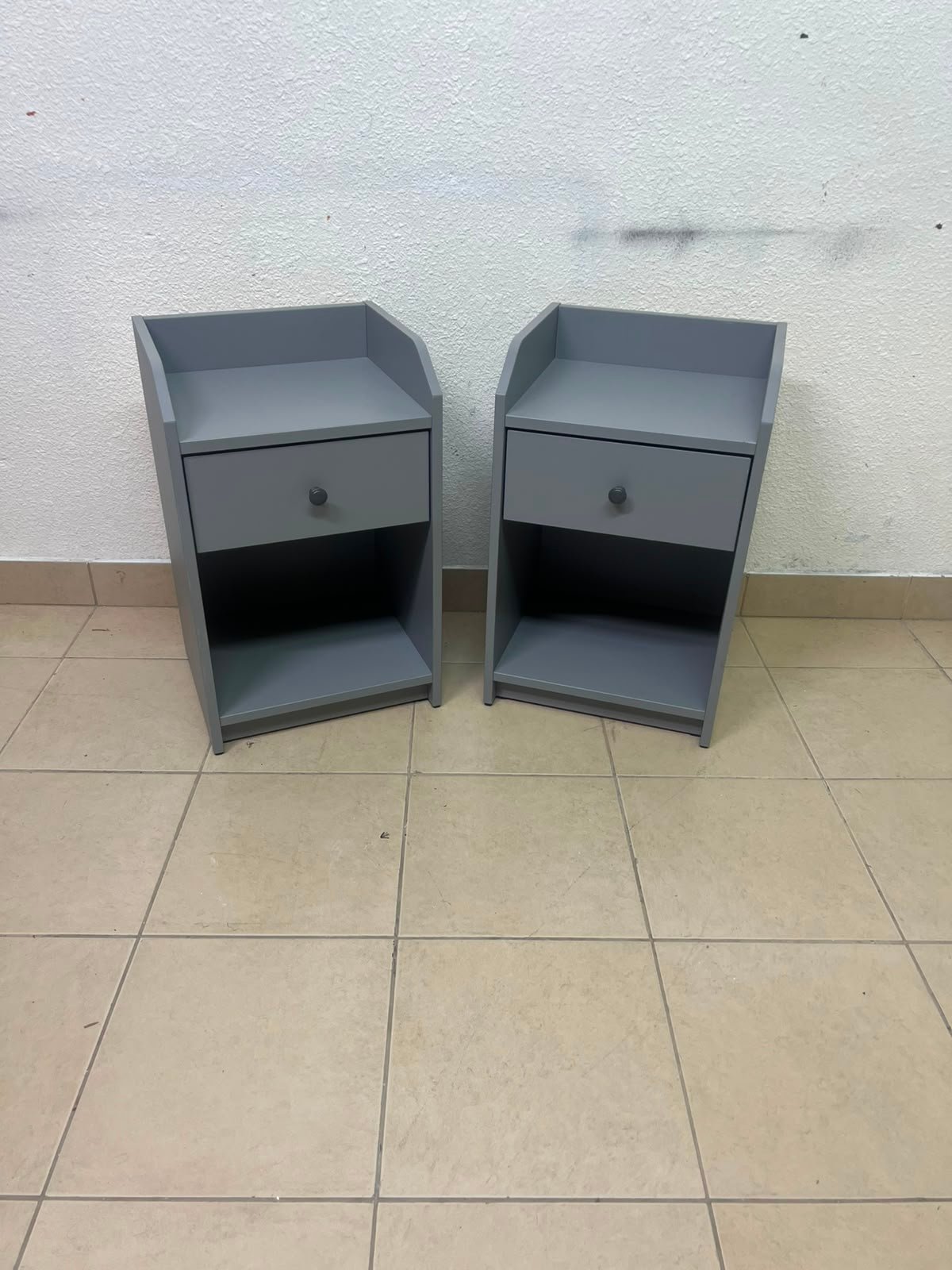 IKEA HAUGA bedside table, grey, features one drawer and one open shelf for storage - Image 9
