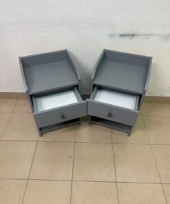 IKEA HAUGA bedside table, grey, features one drawer and one open shelf for storage - Image 10