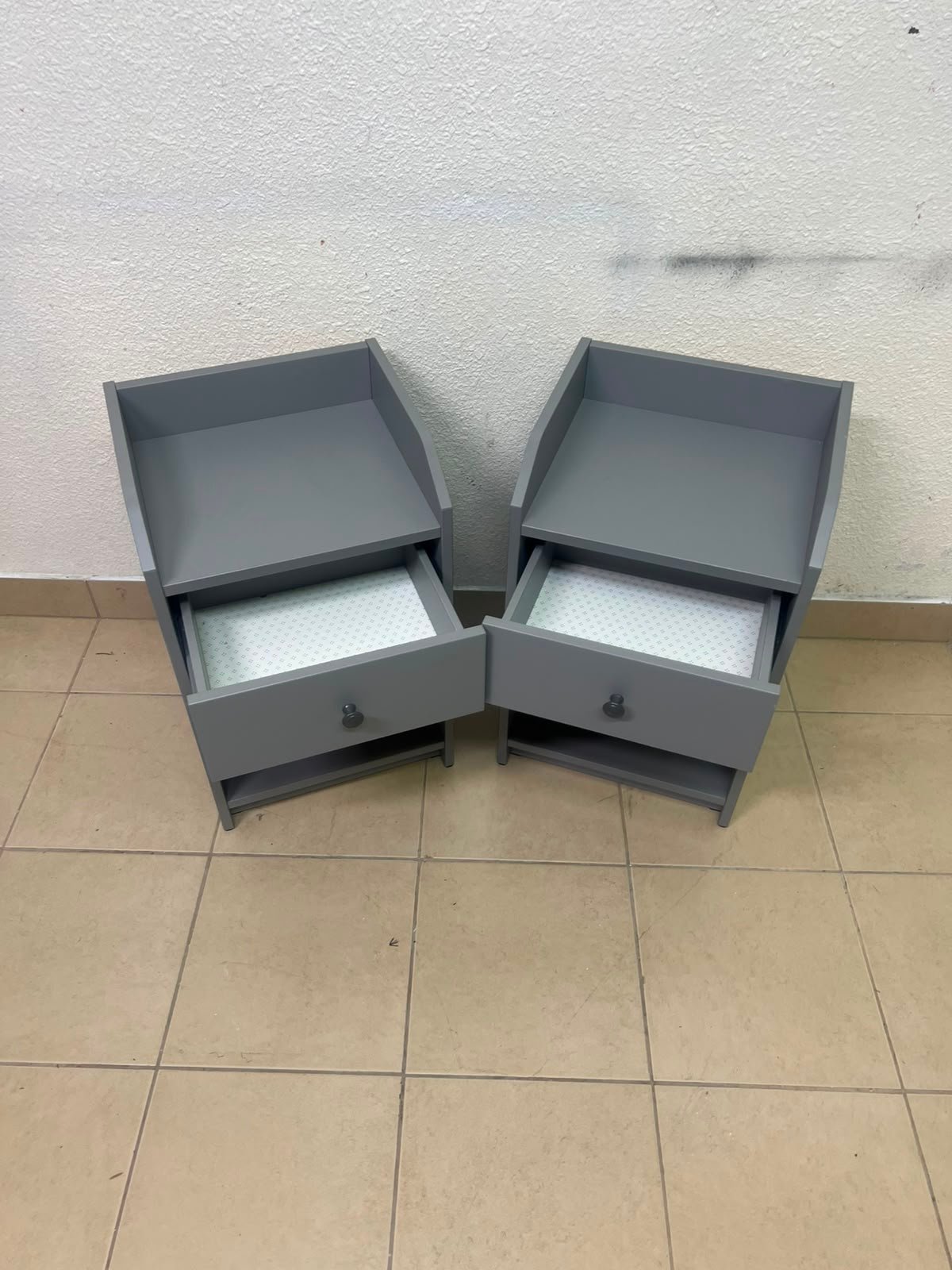 IKEA HAUGA bedside table, grey, features one drawer and one open shelf for storage - Image 10