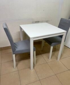 Compact 3-Piece Dining Set – White Square Table & 2 Grey Upholstered High-Back Chairs for Small Apartments, Kitchens & Breakfast Nooks - Image 2
