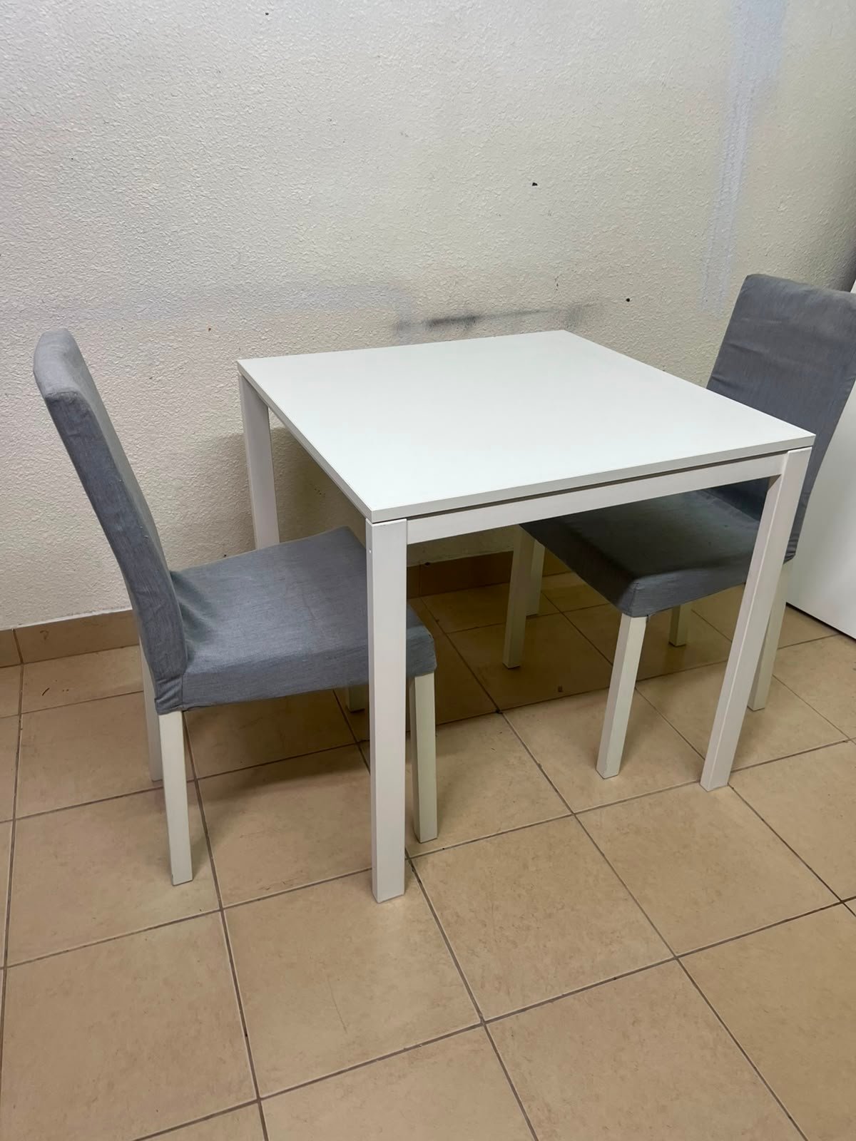 Compact 3-Piece Dining Set – White Square Table & 2 Grey Upholstered High-Back Chairs for Small Apartments, Kitchens & Breakfast Nooks - Image 2