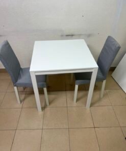 Compact 3-Piece Dining Set – White Square Table & 2 Grey Upholstered High-Back Chairs for Small Apartments, Kitchens & Breakfast Nooks - Image 3