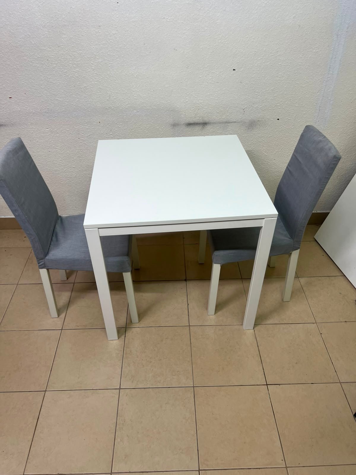 Compact 3-Piece Dining Set – White Square Table & 2 Grey Upholstered High-Back Chairs for Small Apartments, Kitchens & Breakfast Nooks - Image 3