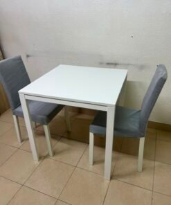 Compact 3-Piece Dining Set – White Square Table & 2 Grey Upholstered High-Back Chairs for Small Apartments, Kitchens & Breakfast Nooks - Image 5