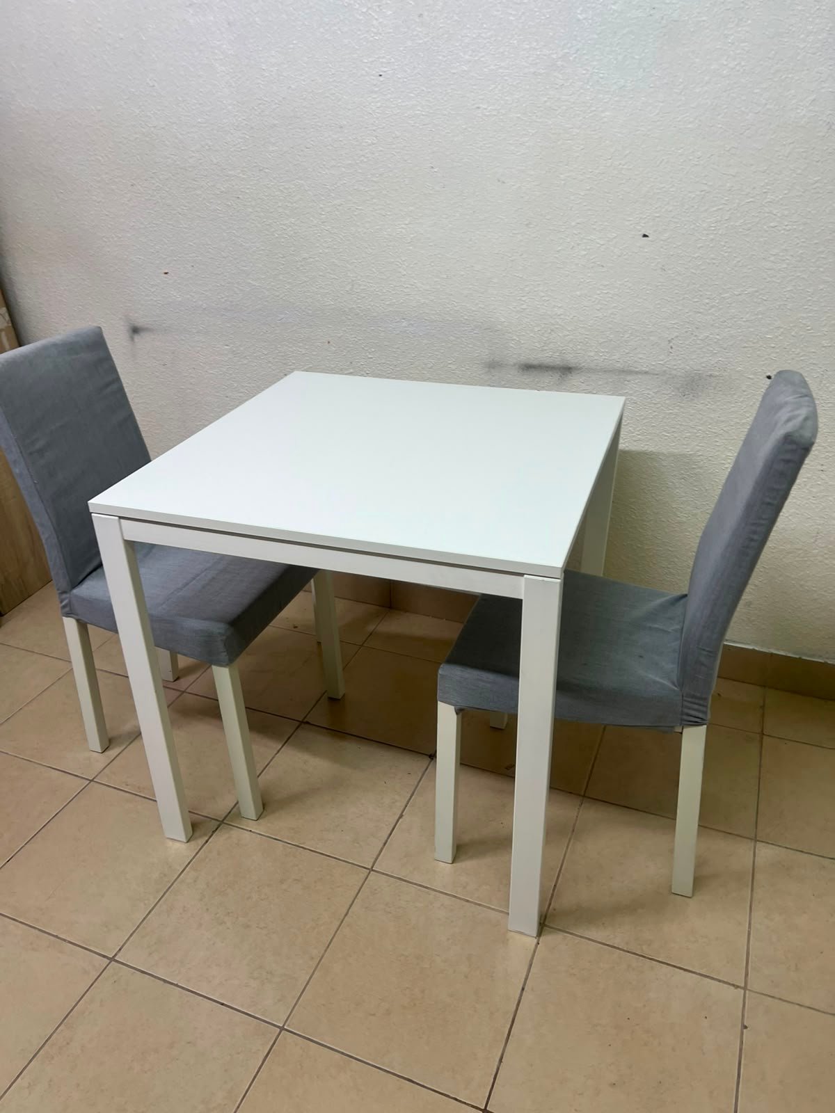 Compact 3-Piece Dining Set – White Square Table & 2 Grey Upholstered High-Back Chairs for Small Apartments, Kitchens & Breakfast Nooks - Image 5
