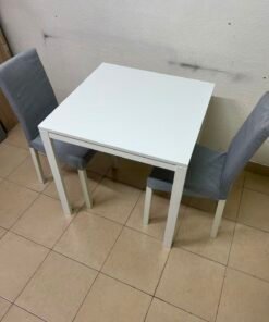 Compact 3-Piece Dining Set – White Square Table & 2 Grey Upholstered High-Back Chairs for Small Apartments, Kitchens & Breakfast Nooks - Image 6