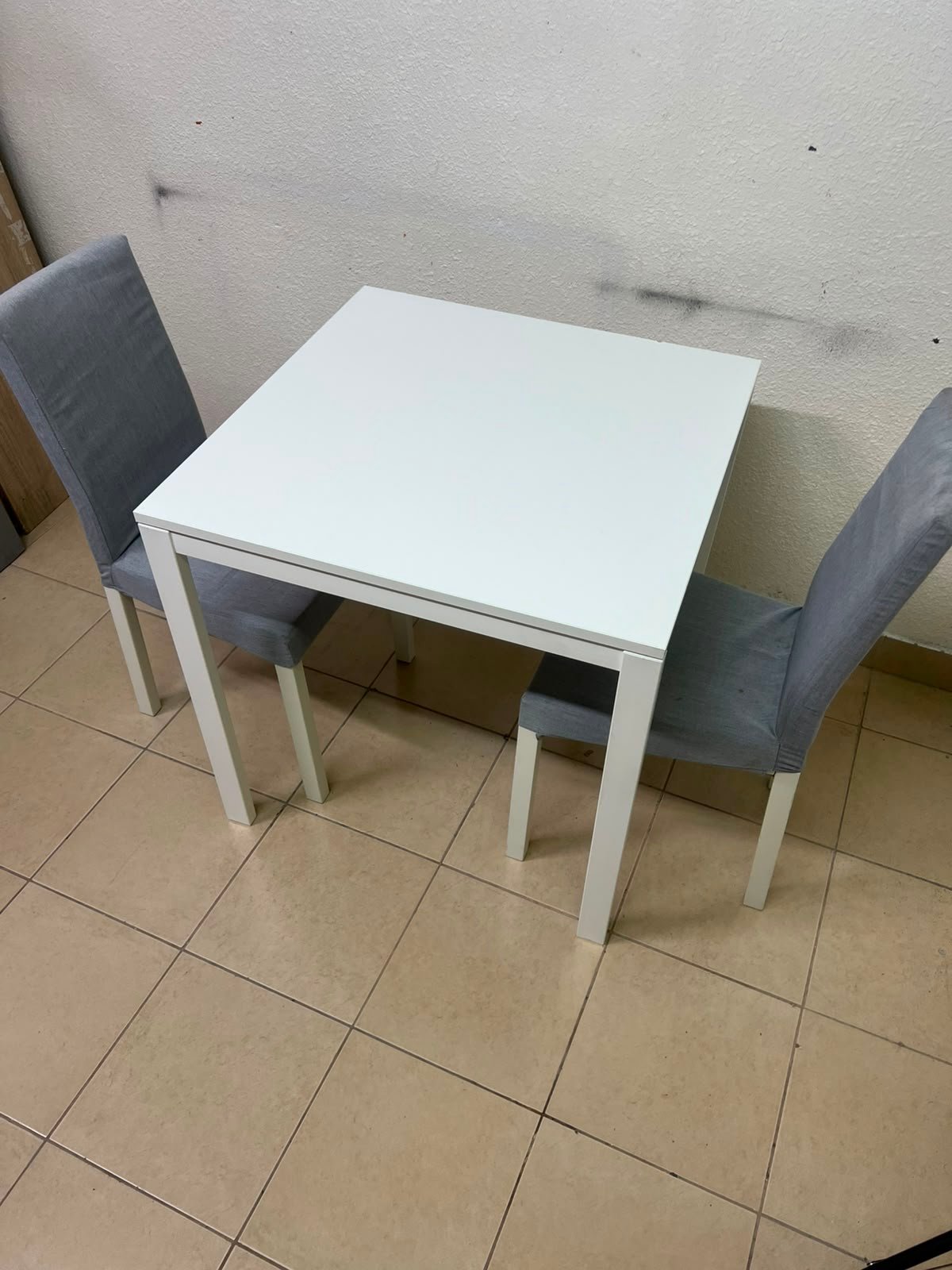 Compact 3-Piece Dining Set – White Square Table & 2 Grey Upholstered High-Back Chairs for Small Apartments, Kitchens & Breakfast Nooks - Image 6