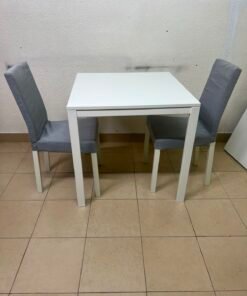 Compact 3-Piece Dining Set – White Square Table & 2 Grey Upholstered High-Back Chairs for Small Apartments, Kitchens & Breakfast Nooks - Image 7