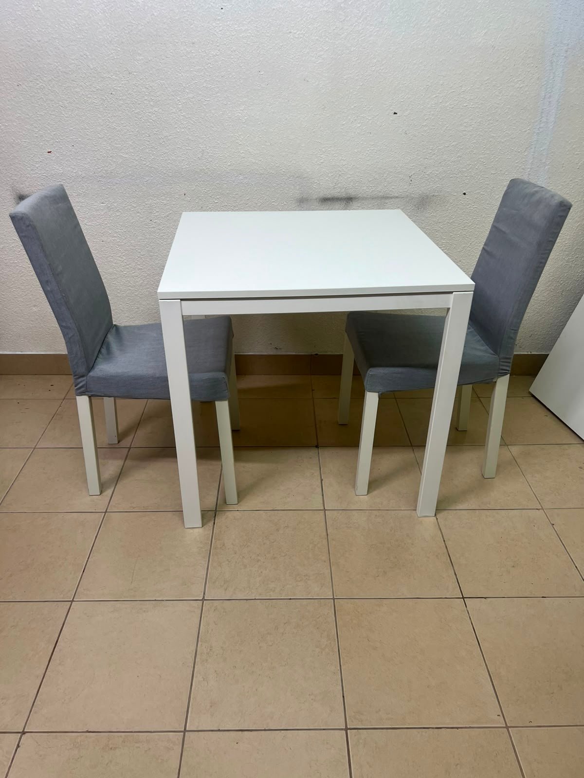 Compact 3-Piece Dining Set – White Square Table & 2 Grey Upholstered High-Back Chairs for Small Apartments, Kitchens & Breakfast Nooks - Image 7