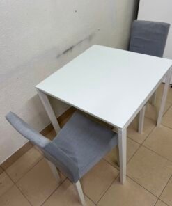 Compact 3-Piece Dining Set – White Square Table & 2 Grey Upholstered High-Back Chairs for Small Apartments, Kitchens & Breakfast Nooks - Image 8