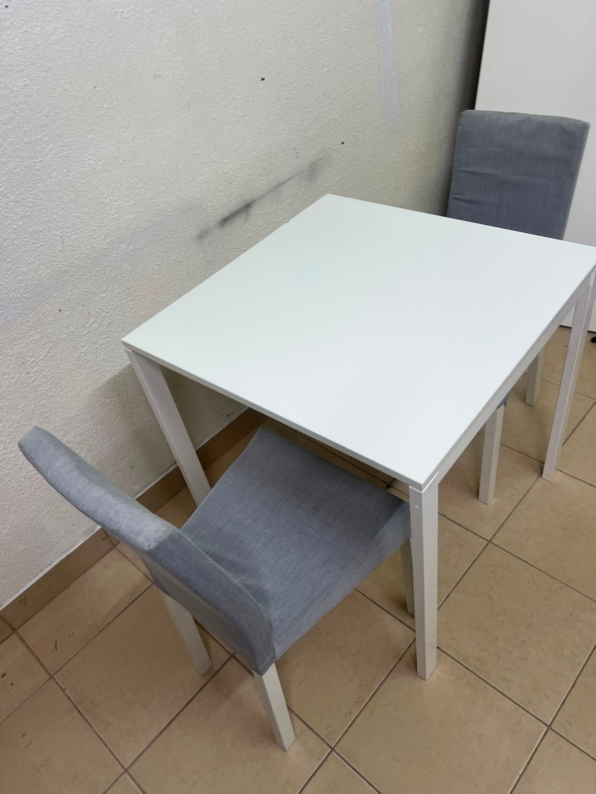 Compact 3-Piece Dining Set – White Square Table & 2 Grey Upholstered High-Back Chairs for Small Apartments, Kitchens & Breakfast Nooks - Image 8
