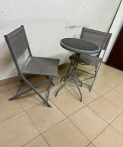 A 3-piece balcony set from Tectake, featuring a glass-topped table and two folding chairs.