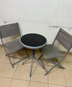 A 3-piece balcony set from Tectake, featuring a glass-topped table and two folding chairs. - Image 4