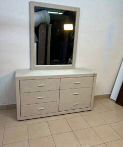This piece resembles a Tisley or Vault-style mirrored wardrobe, featuring a light wood finish and modern silver handles.