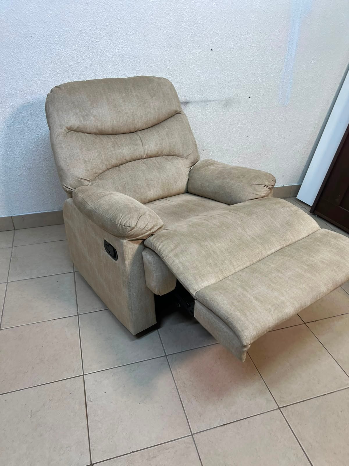 Danube Home's "Benedict" single-seat fabric recliner in beige. - Image 9
