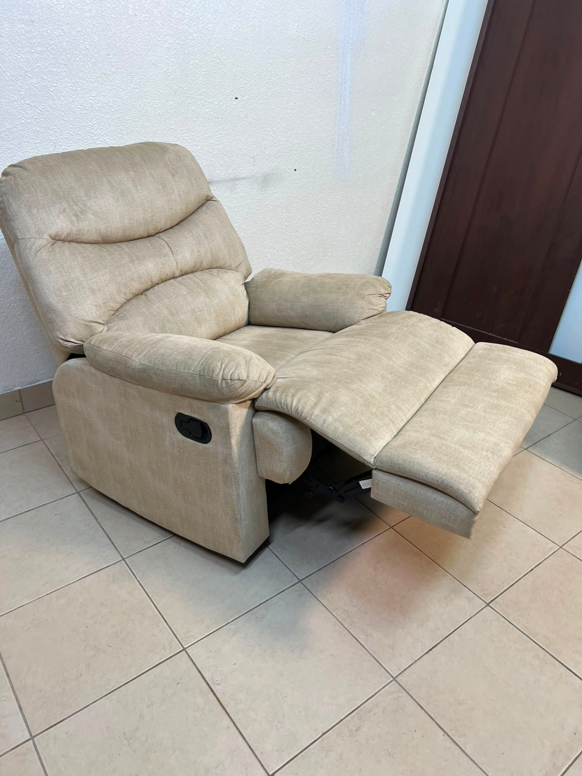 Danube Home's "Benedict" single-seat fabric recliner in beige. - Image 4