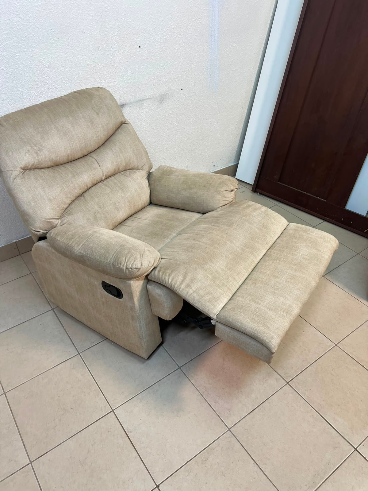 Danube Home's "Benedict" single-seat fabric recliner in beige. - Image 3