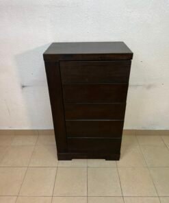 A Home Centre Geneva-style chest of drawers, featuring a dark brown color and solid wood design with 5 drawers. - Image 3
