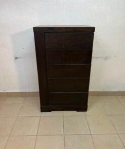 A Home Centre Geneva-style chest of drawers, featuring a dark brown color and solid wood design with 5 drawers. - Image 4