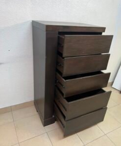 A Home Centre Geneva-style chest of drawers, featuring a dark brown color and solid wood design with 5 drawers. - Image 10