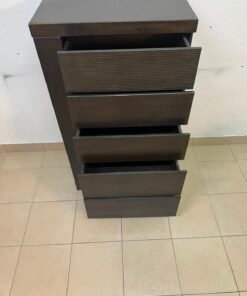 A Home Centre Geneva-style chest of drawers, featuring a dark brown color and solid wood design with 5 drawers. - Image 9