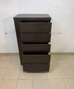 A Home Centre Geneva-style chest of drawers, featuring a dark brown color and solid wood design with 5 drawers. - Image 8