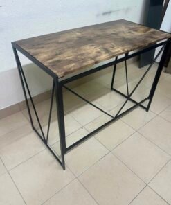Industrial Rustic Wood & Metal Desk / Console Table – Geometric V-Frame Base with Dark Walnut Top & Black Steel Legs - Image 2